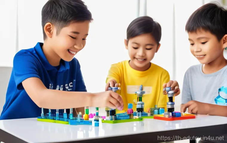 초등학교 교과서와 연계된 완구 - A vibrant and diverse group of Thai children, aged 8-12, enthusiastically engaged in a hands-on scie...