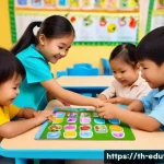 Home 22 교육용 퍼즐 게임의 추천 목록 - A bright and colorful early childhood educational setting in Thailand, featuring young children aged...
