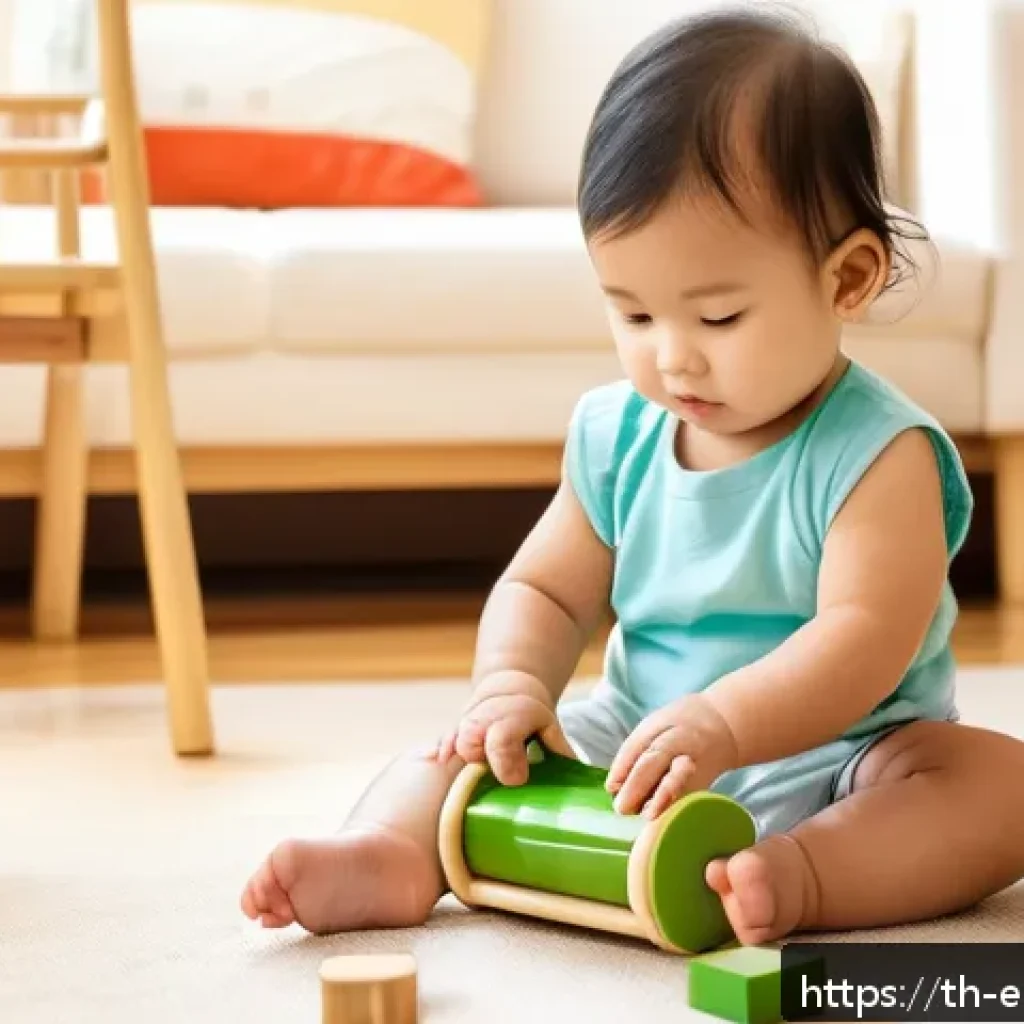 친환경 교육완구의 인기 이유 - A vibrant, detailed scene of a toddler playing with eco-friendly educational toys made from natural ...