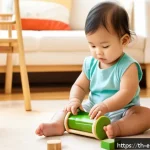 Home 20 친환경 교육완구의 인기 이유 - A vibrant, detailed scene of a toddler playing with eco-friendly educational toys made from natural ...