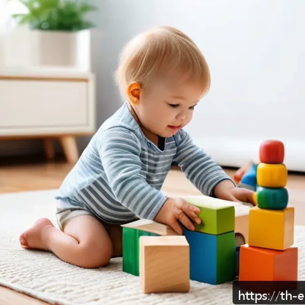 DIY 교육완구의 위험 요소 분석 - A cozy indoor playroom scene featuring a toddler wearing a diaper playing safely with large, smooth-...